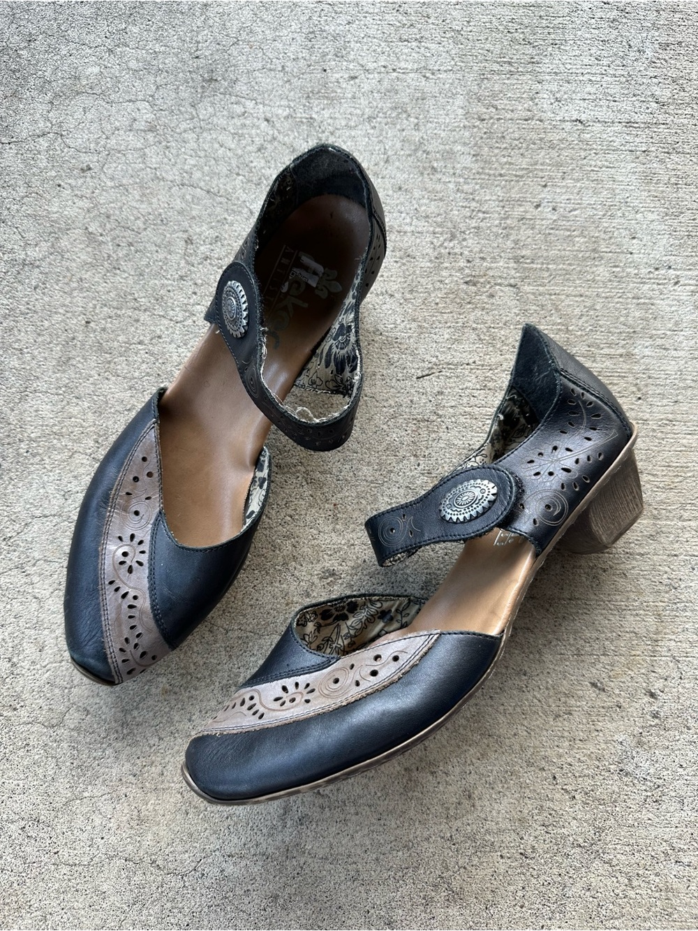 Rieker Antistress Leather Slingback Eyelet Mary Jane Heels
